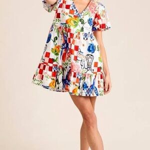 Alden Adair Multicolor Floral and Checkered Dress
